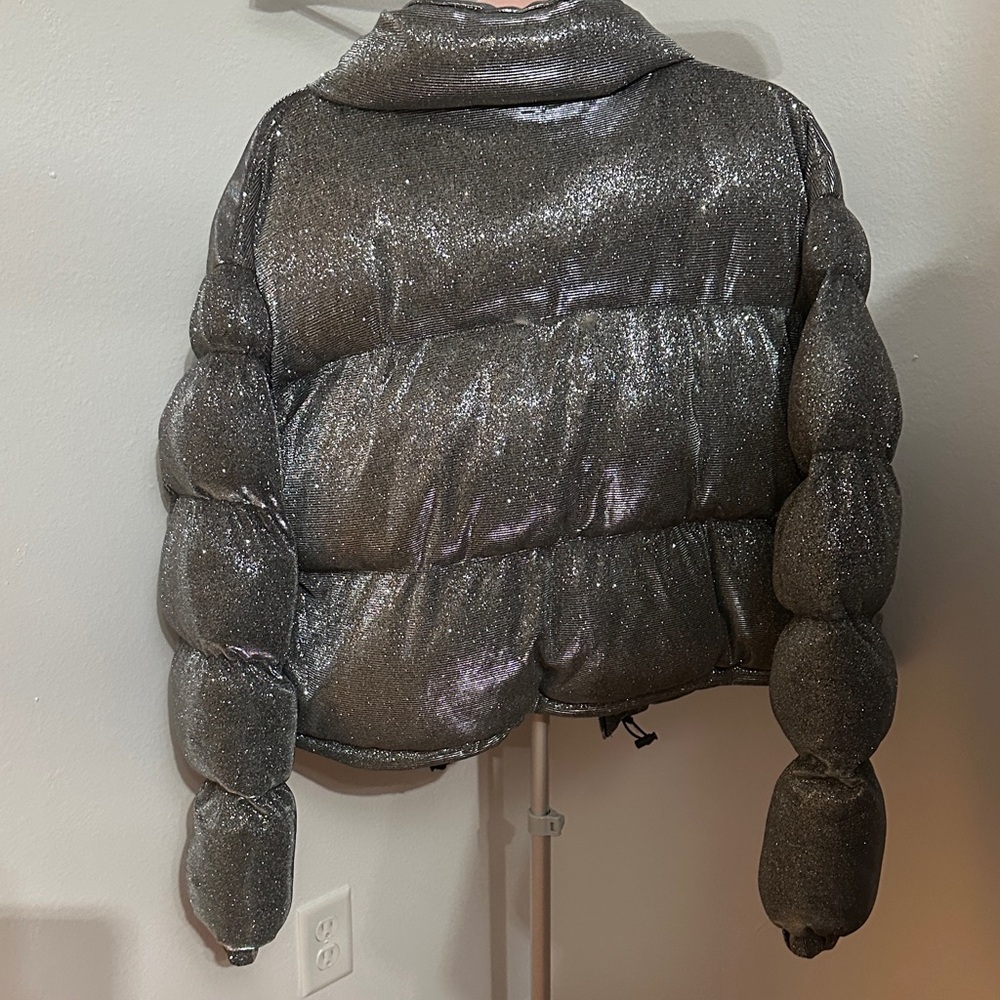 NWT POSTER GIRL Silver Glittery Puffer Jacket - Picture 3 of 4